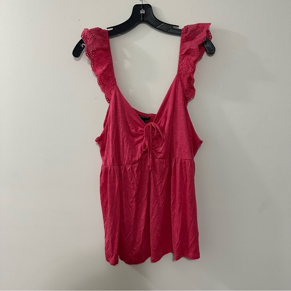Torrid Slub Sweetheart Ruffle Eyelet Shoulder Tie Detail Pink‎ Tank Size 2X NWT - Picture 5 of 10